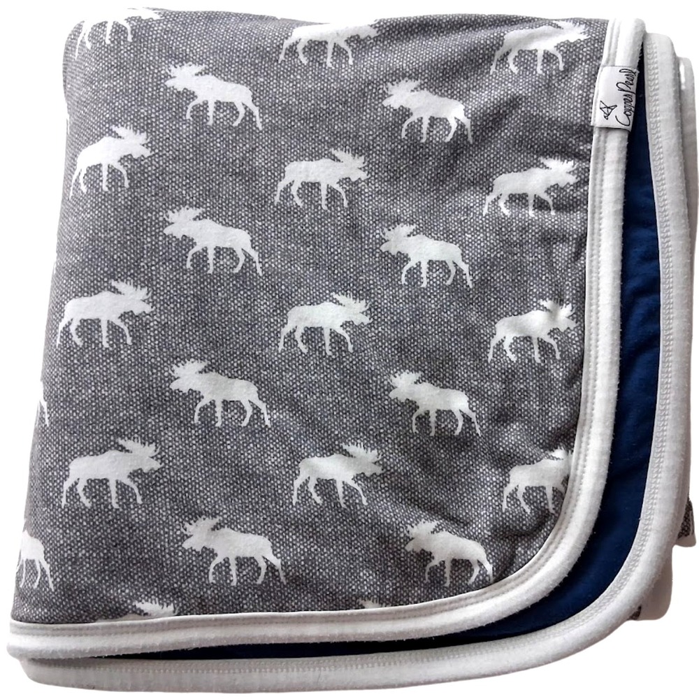 Copper Pearl Gray White Scout Moose‎ Blue Baby Blanket Thick Rayon Stretchy htf